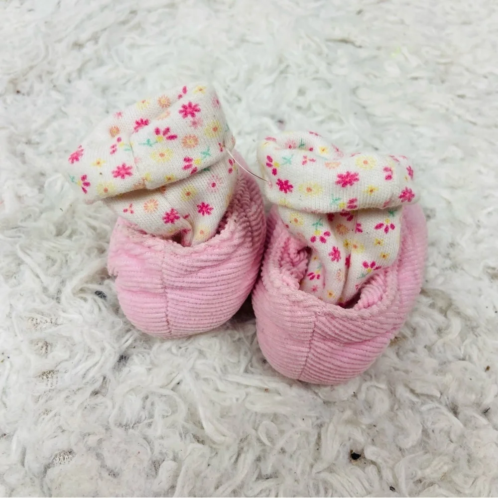 Pink corduroy Baby floral Booties size 0-6 months